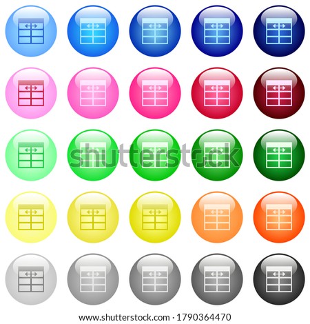 Spreadsheet adjust table column width icons in set of 25 color glossy spherical buttons