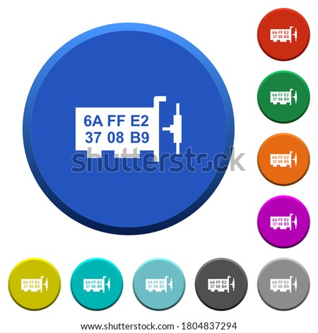 Network address round color beveled buttons with smooth surfaces and flat white icons