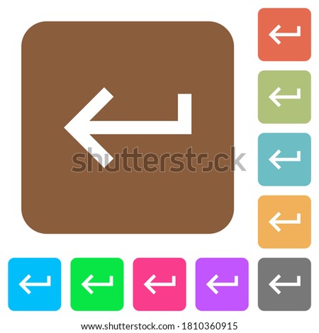Keyboard return flat icons on rounded square vivid color backgrounds.