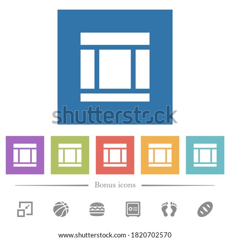 Three columned web layout flat white icons in square backgrounds. 6 bonus icons included.