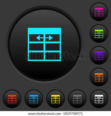 Spreadsheet adjust table column width dark push buttons with vivid color icons on dark grey background