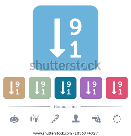 Descending numbered list white flat icons on color rounded square backgrounds. 6 bonus icons included