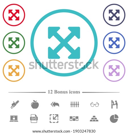 Resize full alt flat color icons in circle shape outlines. 12 bonus icons included.
