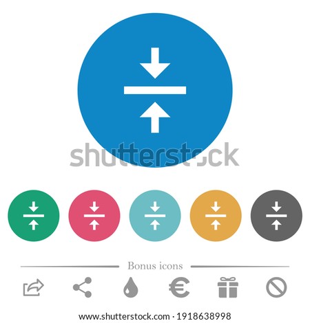 Vertical align center flat white icons on round color backgrounds. 6 bonus icons included.