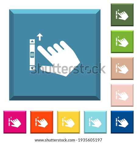 Right handed scroll up gesture white icons on edged square buttons in various trendy colors