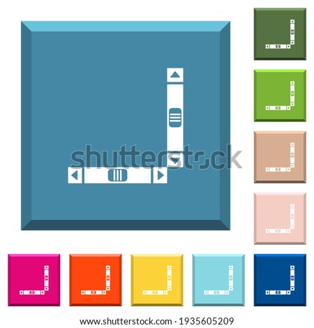 Vertical and horizontal scroll bars white icons on edged square buttons in various trendy colors
