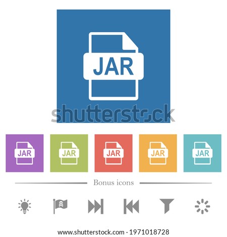 JAR file format flat white icons in square backgrounds. 6 bonus icons included.