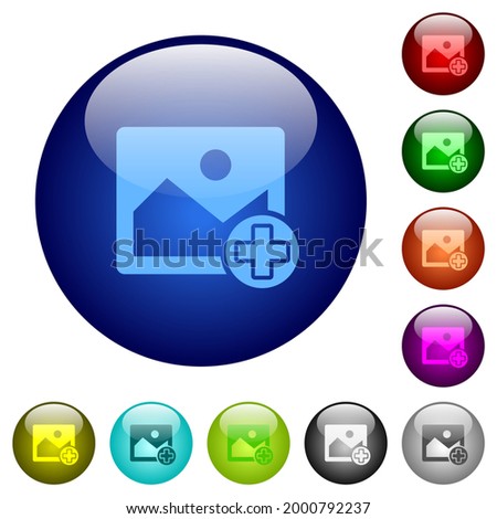 Add new image icons on round glass buttons in multiple colors. Arranged layer structure