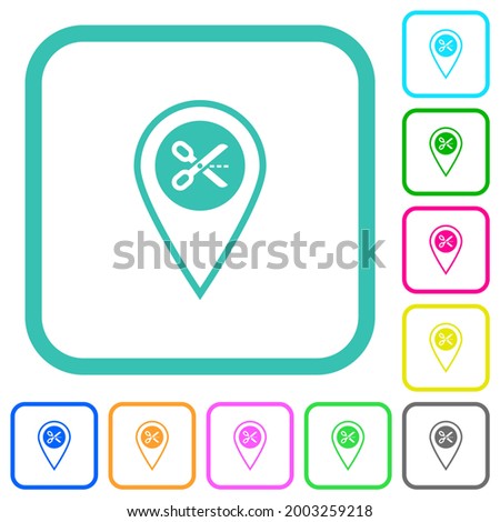 Cut GPS location vivid colored flat icons in curved borders on white background