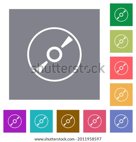 DVD disk outline flat icons on simple color square backgrounds