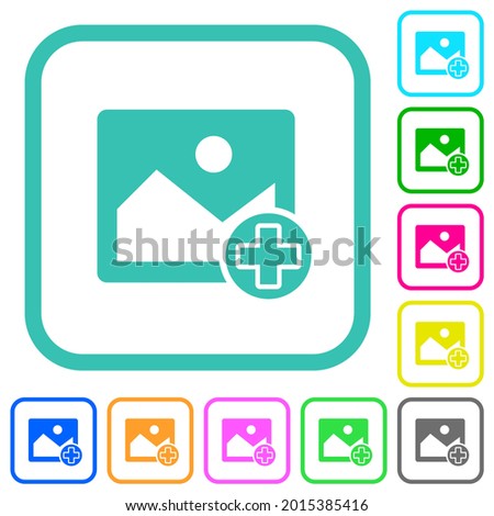 Add new image vivid colored flat icons in curved borders on white background