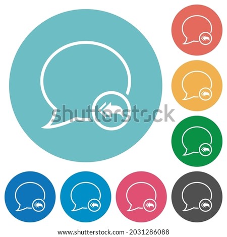 Reply to all message outline flat white icons on round color backgrounds