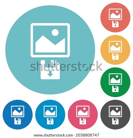 Save image to floppy disk flat white icons on round color backgrounds