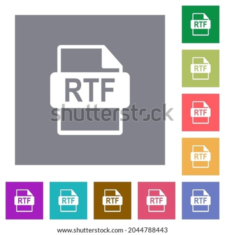 RTF file format flat icons on simple color square backgrounds