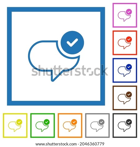 Message sent flat color icons in square frames on white background