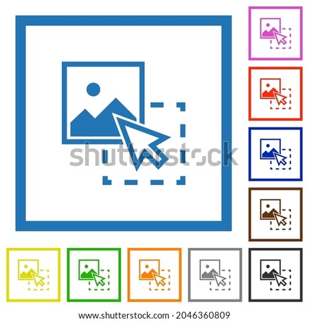 Drag image to upload flat color icons in square frames on white background