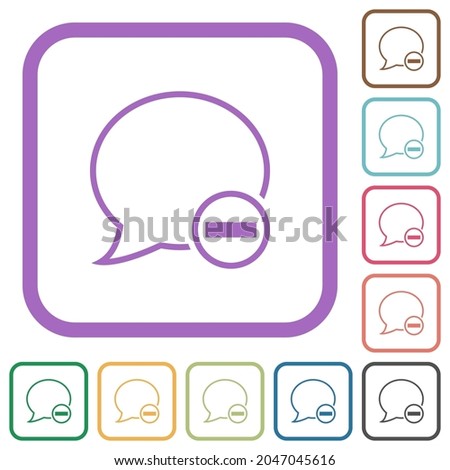 Remove message simple icons in color rounded square frames on white background