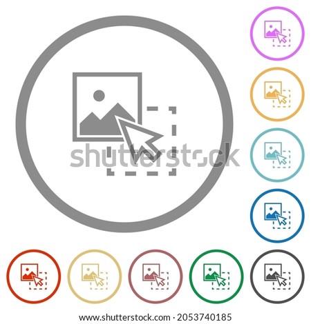 Drag image to upload flat color icons in round outlines on white background