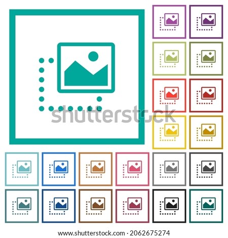 Drag image to top right flat color icons with quadrant frames on white background