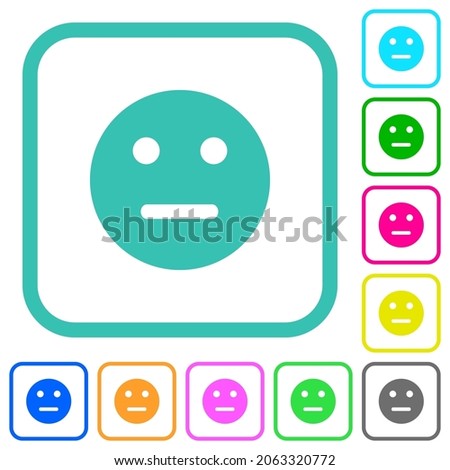 Neutral emoticon solid vivid colored flat icons in curved borders on white background