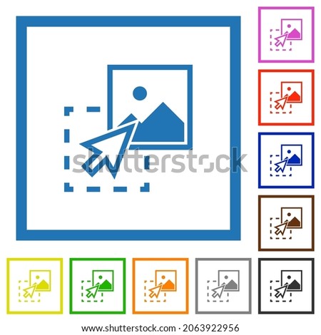 Drag image to upload flat color icons in square frames on white background
