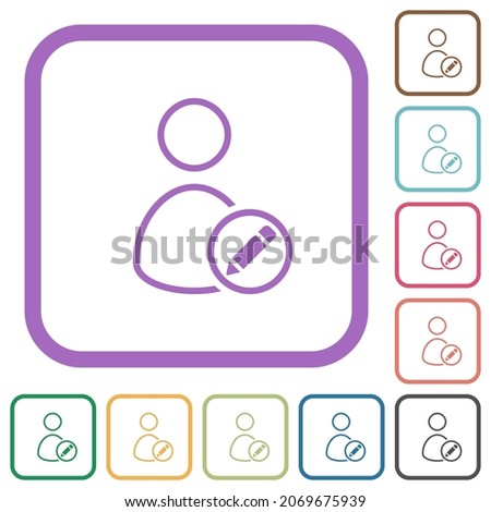 Rename user outline simple icons in color rounded square frames on white background