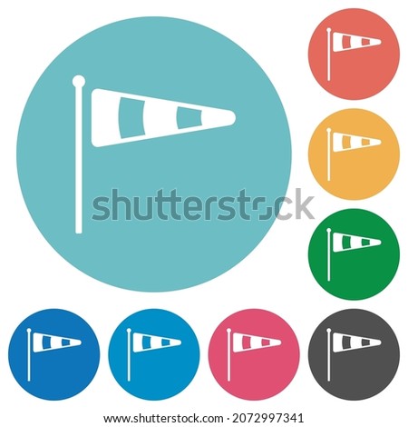 Windsock indicator solid flat white icons on round color backgrounds