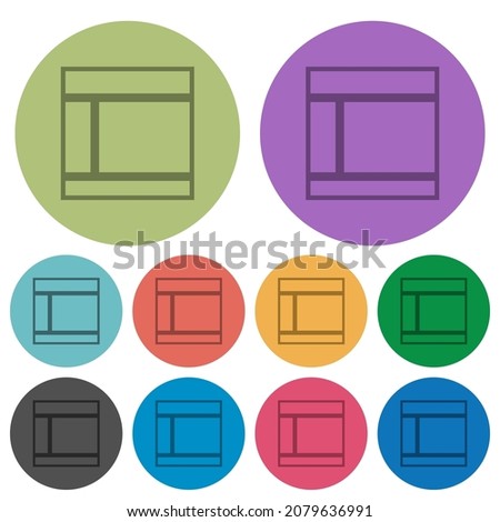 Two columned web layout outline darker flat icons on color round background