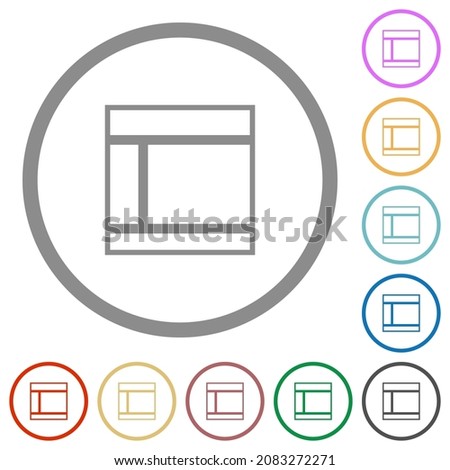 Two columned web layout outline flat color icons in round outlines on white background