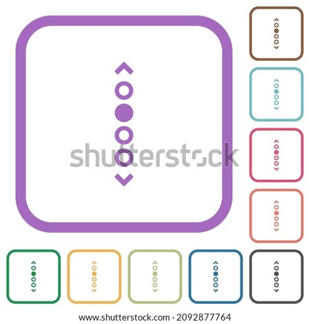  Vertical page navigation simple icons in color rounded square frames on white background