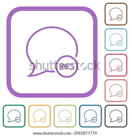 Message processing outline simple icons in color rounded square frames on white background