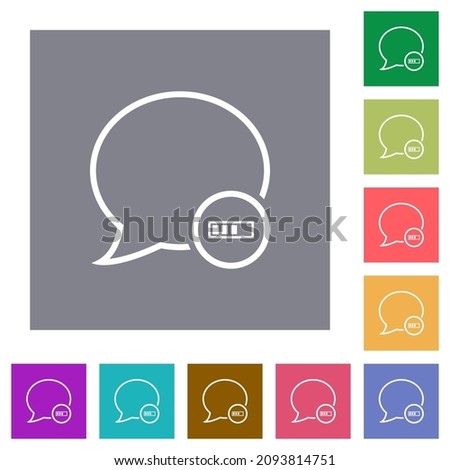 Message processing outline flat icons on simple color square backgrounds