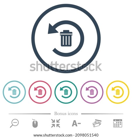 Undelete flat color icons in round outlines. 6 bonus icons included.