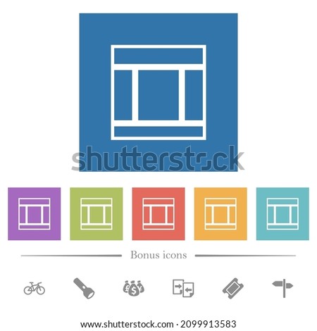 Three columned web layout outline flat white icons in square backgrounds. 6 bonus icons included.