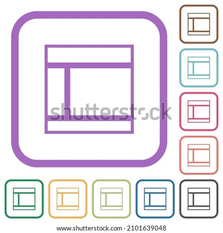 Two columned web layout outline simple icons in color rounded square frames on white background
