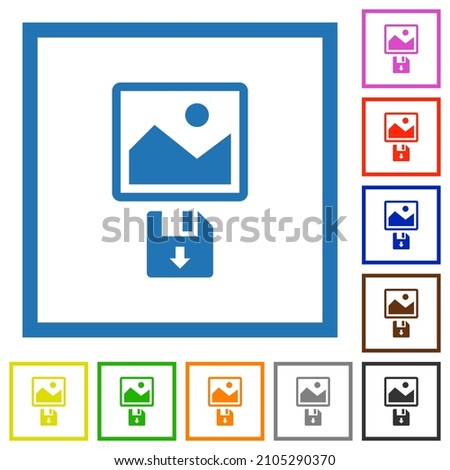 Save image to floppy disk flat color icons in square frames on white background