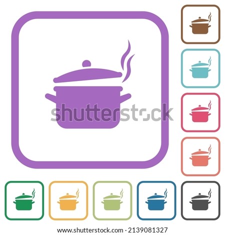 Steaming pot with lid simple icons in color rounded square frames on white background