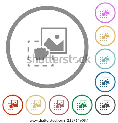 Grab image to upload flat color icons in round outlines on white background