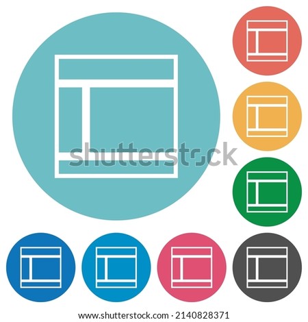 Two columned web layout outline flat white icons on round color backgrounds