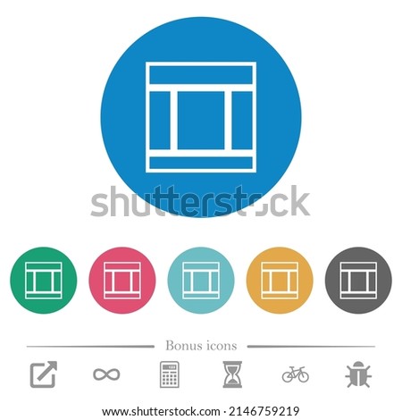 Three columned web layout outline flat white icons on round color backgrounds. 6 bonus icons included.