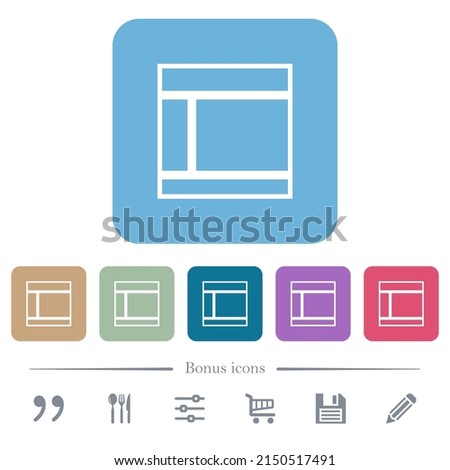 Two columned web layout outline white flat icons on color rounded square backgrounds. 6 bonus icons included
