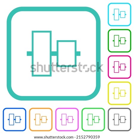 Vertically align to center  outline vivid colored flat icons in curved borders on white background