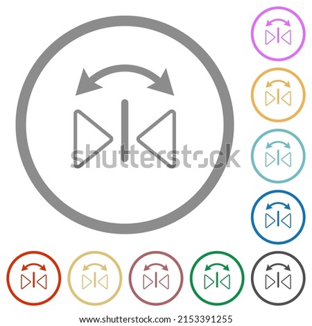 Horizontal flip outline flat color icons in round outlines on white background