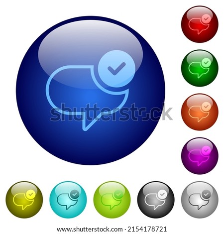 Message sent icons on round glass buttons in multiple colors. Arranged layer structure