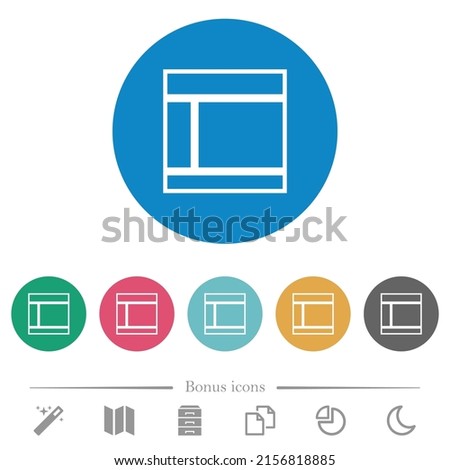 Two columned web layout outline flat white icons on round color backgrounds. 6 bonus icons included.