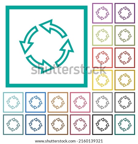 Rotate left outline flat color icons with quadrant frames on white background