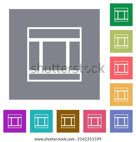 Three columned web layout outline flat icons on simple color square backgrounds