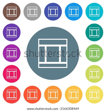 Three columned web layout outline flat white icons on round color backgrounds. 17 background color variations are included.