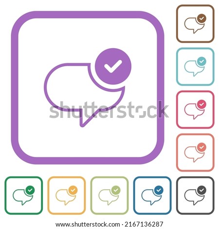 Message sent simple icons in color rounded square frames on white background