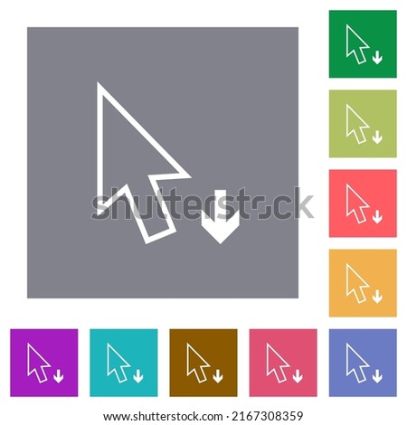 Arrow cursor down outline flat icons on simple color square backgrounds